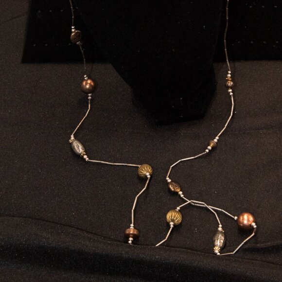 46" Silver Tube chain with Copper, Silver and gold colored accent balls - Picture 2 of 5